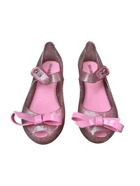 MINI MELISSA Ultragirl Bow Pink Glitter Jelly Flats Girls 12 Mary Jane Shoes